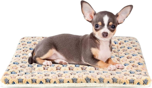 Dog Crate Pad - Ultra Soft Pet Bed with Cute Star Print, Washable Mat for Large Medium Small Dogs, Reversible Fleece Kennel Liner, Cat Bed 21 X 12 Inch Brown